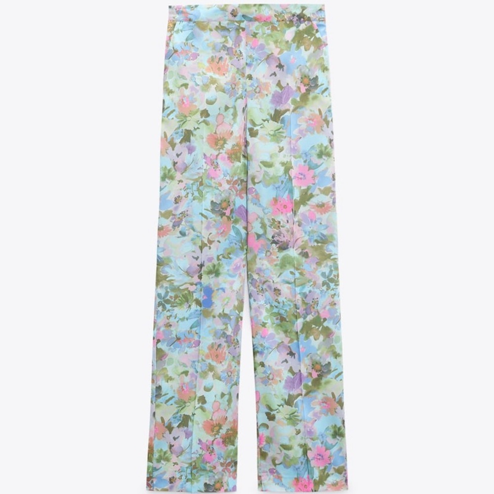 NWT Zara Satin Floral Pants size M